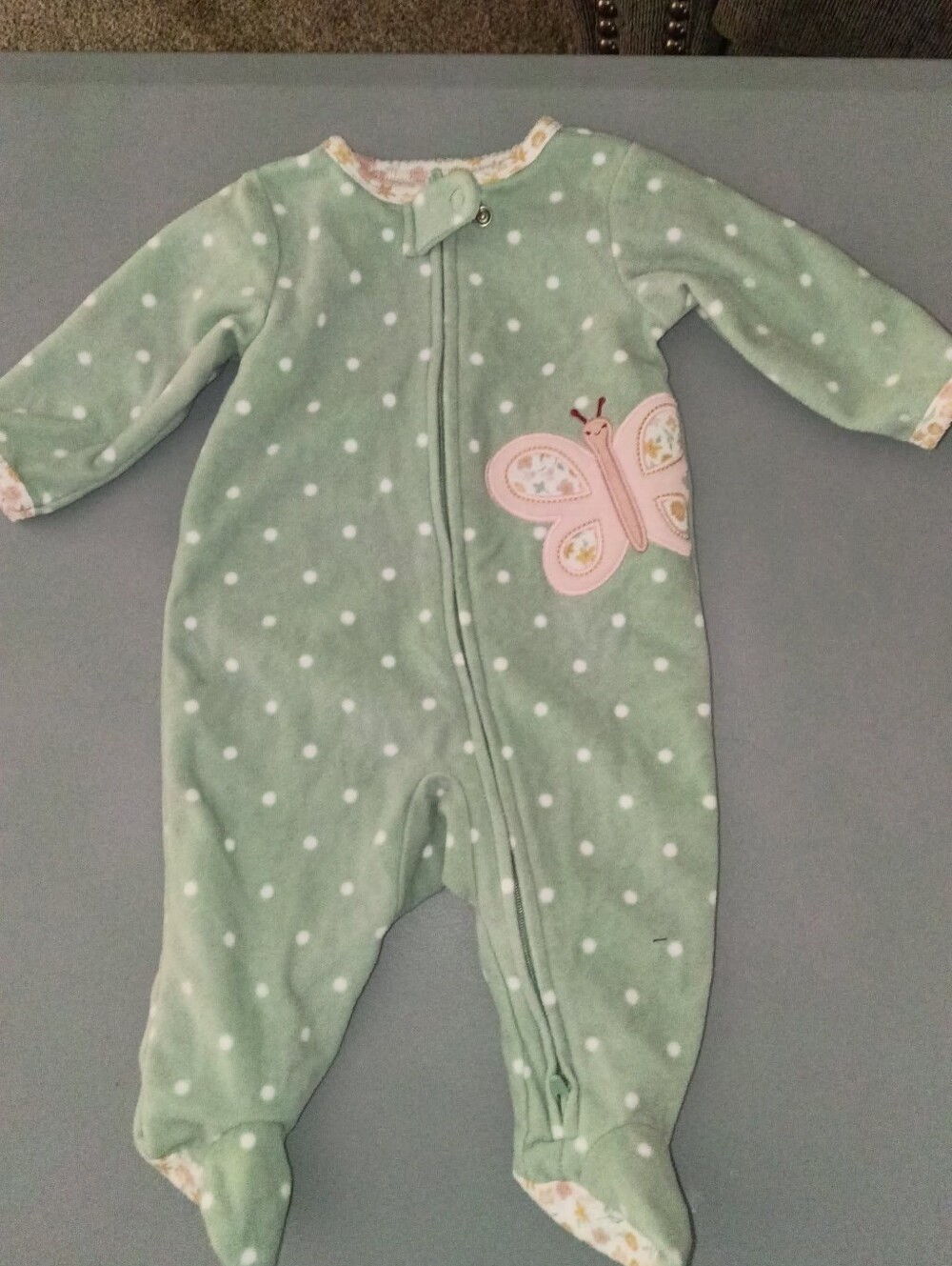 Cozy Mint Polka-Dot Baby One-Piece with Butterfly Cartera 3m Baby Girls Sleeper